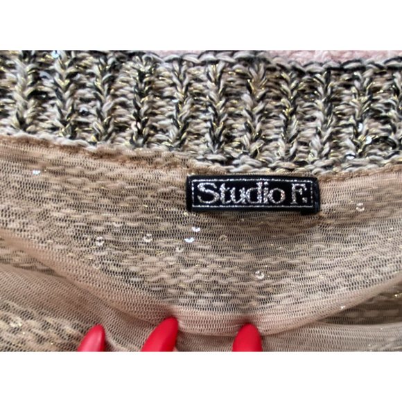 Studio F. Women Sparkle Sequined Off Shoulder Knit Top Pullover Short Sleeve XS - Picture 5 of 7